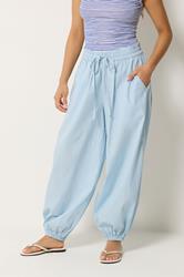 PixieGirl Petite Women's Light Blue Cotton Poplin Barrel Leg Trousers | PixieGirl 1