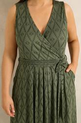 EVANS Plus Size Khaki Green Broderie Wrap Midi Dress | Evans 5
