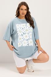 YOURS Plus Size Light Blue Acid Wash Boxy Daisy Print T-Shirt | Yours Clothing 3