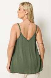 YOURS Plus Size Green Embroidered Floral Trim Vest Top | Yours Clothing 2
