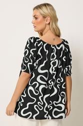 YOURS Plus Size Black Abstract Print Tie Front Blouse | Yours Clothing 2