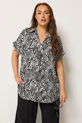 YOURS Plus Size Black Zebra Button Half Placket Blouse | Yours Clothing 3