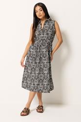 M&Co Petite Chocolate Brown Abstract Print Sleeveless Shirt Dress | M&Co 1