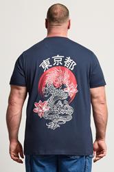 BadRhino Big & Tall Navy Blue Japanese Dragon Graphic T-Shirt | BadRhino 2