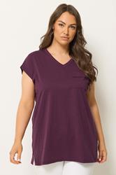 YOURS Plus Size Purple Stud Pocket T-Shirt | Yours Clothing 3
