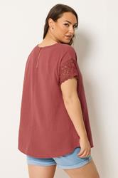 YOURS Plus Size Rust Orange Cheesecloth Crochet Top | Yours Clothing 2