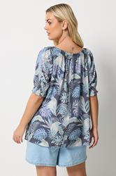 YOURS Plus Size Blue Palm Leaf Tie Neck Blouse  | Yours Clothing 4