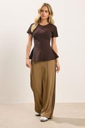 PixieGirl Petite Women's Chocolate Brown Cotton Cinched Waist Top | PixieGirl 1