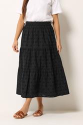 M&Co Petite Black Broderie Tiered Cotton Maxi Skirt | M&Co 3