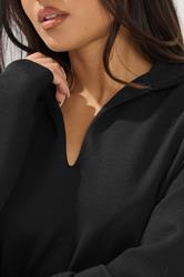 PixieGirl Petite Women's Black Collar Oversized Sweatshirt | PixieGirl 4