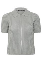 PixieGirl Petite Women's Grey Short Sleeve Knitted Zip Cardigan | PixieGirl 1