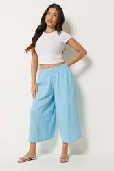 PixieGirl Petite Women's Light Blue Cotton Cheesecloth Cropped Wide Leg Trousers | PixieGirl 3