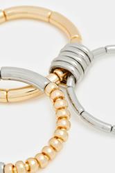 YOURSET 3 PACK Silver Tone Mixed Metal Stretch Bangle Set | Yours Clothing 2