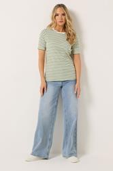 LTS Tall Women's Olive Green Stripe Ribbed T-Shirt | Long Tall Sally 2