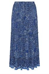 YOURS Curve Navy Blue Paisley Tiered Skirt