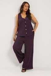 YOURS Plus Size Purple Wide Leg Crinkle Trousers | Yours Clothing 2