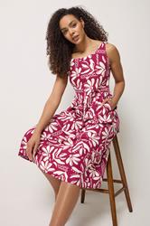 M&Co Berry Purple Floral Linen Midi Dress | M&Co 1
