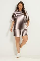 YOURS Plus Size Brown Stripe T-Shirt & Shorts Co-ord | Yours Clothing 2