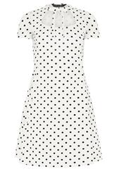 PixieGirl Petite White Polka Dot Tie Detail Mini Dress