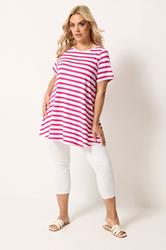 Yours Plus Size Pink Stripe Swing T-Shirt | Yours Clothing 1
