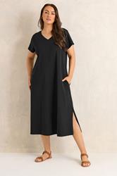 EVANS Plus Size 2 Pack Black & Berry Red Cotton Midi Dress 5