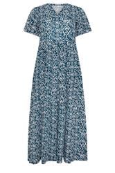 M&Co Petite Teal Blue Tile Print Cotton Midi Dress | M&Co 5