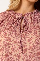 M&Co Pink Floral Tie Neck Blouse | M&Co 4