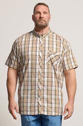 KAM Big & Tall Stone Brown Check Short Sleeve Shirt | BadRhino 3