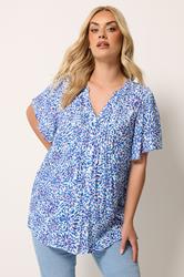YOURS Plus Size Blue Floral Pintuck Blouse | Yours Clothing 3