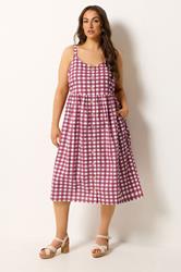 YOURS Plus Size Burgundy Red Gingham Linen Dress | Yours Clothing 3