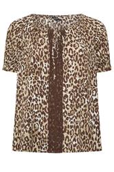 YOURS Plus Size Brown Leopard Crochet Tie Front Top | Yours Clothing 1