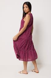 M&Co Petite Berry Red Dobby Tiered Cotton Midi Dress | M&Co 2