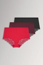 YOURSET 3 PACK Plus Size Red Lace Back High Waisted Knickers | Yours Curve 3