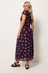 YOURS Plus Size Black & Pink Polka Dot Mesh Maxi Dress | Yours Clothing 2