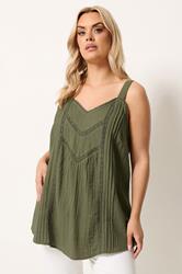 YOURS Plus Size Green Crochet Insert Vest Top | Yours Clothing 3