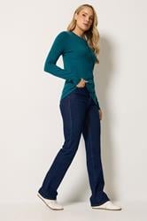 LTS Tall Teal Blue Crew Neck Button Cardigan | Long Tall Sally 1