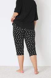 YOURS Plus Size Black Polka Dot Wide Leg Pyjama Cropped Bottoms | Yours Clothing 2