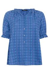 YOURS Plus Size Blue Dobby Frill Neck Top | Yours Clothing 5
