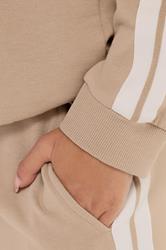PixieGirl Petite Women's Set Natural Brown Stripe Cotton Sweatshirt & Wide Leg Joggers | PixieGirl 8