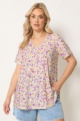 YOURS Plus Size Purple & Yellow Broderie Swing Top | Yours Clothing 3