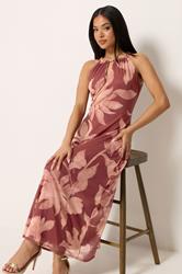 M&Co Petite Orange Floral Print Halter Neck Mesh Maxi Dress | M&Co 2