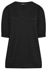 YOURS Curve Black Textured Balloon Sleeve Top
