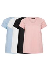 EVANS ESSENTIAL 4 Pack Pink & Blue T-Shirts | Evans 3