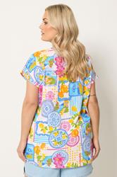 YOURS Plus Size White Tile Print Trim Detail T-Shirt | Yours Clothing 2