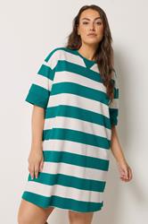 YOURS Plus Size Teal Blue & White Stripe T-Shirt Dress | Yours Clothing 3