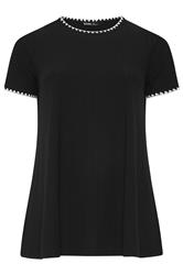 YOURS Curve Black Contrast Stitch Swing T-Shirt