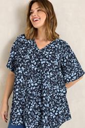 EVANS Plus Size Blue Floral Print Pleat Front Top | Evans 3