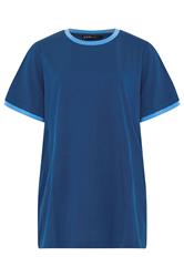 YOURS Curve Navy Blue Contrast Trim T-Shirt