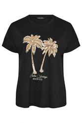 EVANS Curve Black Sequin Embellished Palm Trees Graphic T-Shirt
