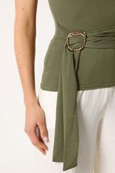 LTS Tall Women's Khaki Green Belted Buckle Top | Long Tall Sally 5